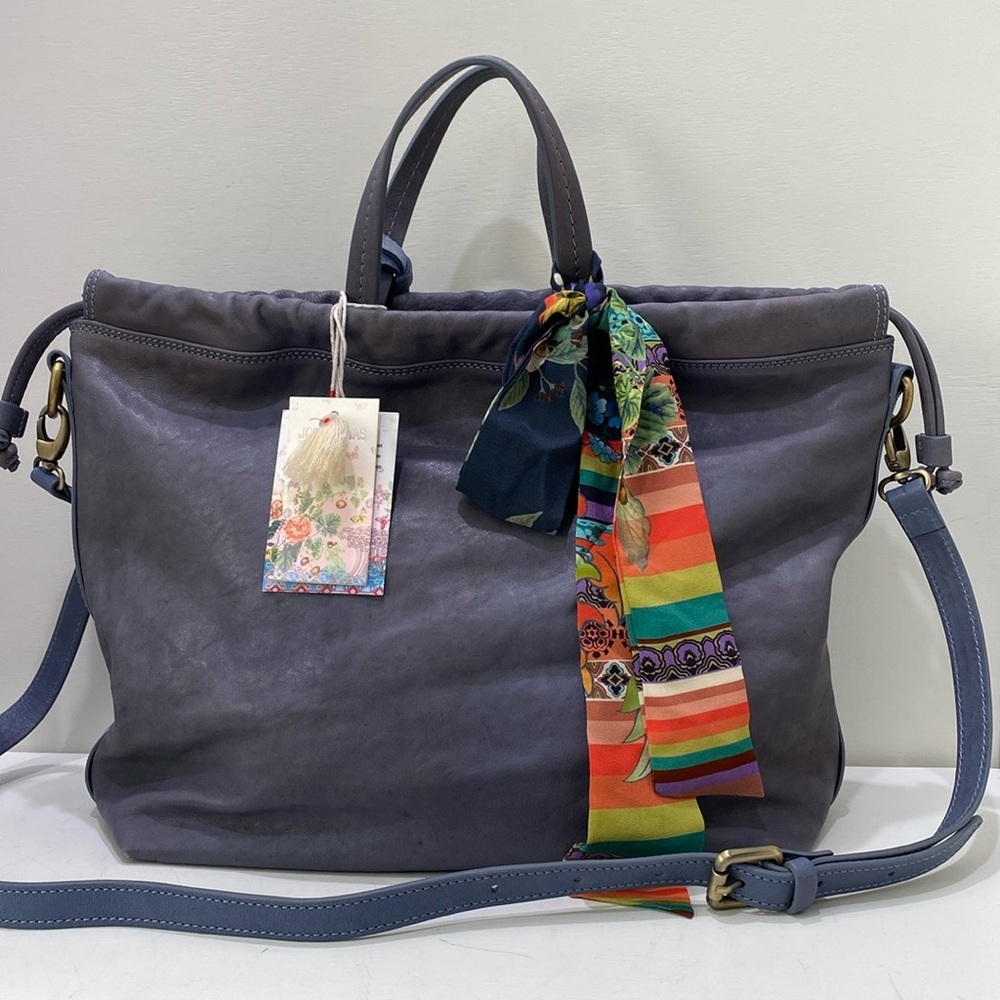 Johnny Was Blue Shoulder Bag with Multicolor Scarf